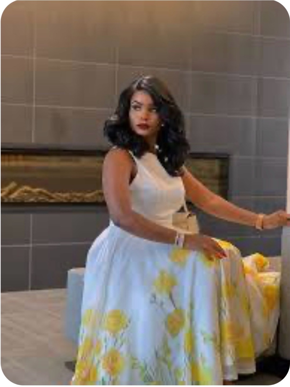 NWT Gorgeous White Midi Dress with Yellow Floral Accents - Picture 11 of 11